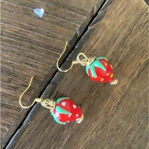 Strawberry Earrings lamp glass gold 925.